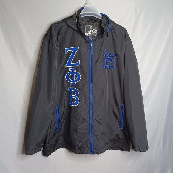 Zeta Phi Beta Jacket Mens 4XL Black Blue Embroidered Windbreaker Hooded Greek - Picture 1 of 16